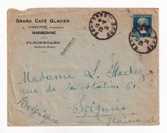 Lettre 1931 Timbre Pasteur Narbonne Aude Grand Café Glacier Flèche Cars Avec Correspondance Vanypre - 1922-26 Pasteur