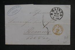 FRANCE - Cachet D'entrée " Tour. T.. Forbach " Sur Lettre De Mainz  Pour Beaune En 1859 - L 152709 - Entry Postmarks