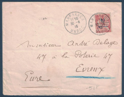 TIMBRE MOUCHON RETOUCHÉ SEUL Sur LETTRE Pour EVREUX FRANCE CAD MARRAKECH 1915 MAROC - Briefe U. Dokumente