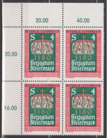 1980 , Mi 1648 ** (1) - 4er Block Postfrisch - 800 Jahre Herzogtum Steiermark - Ungebraucht
