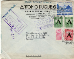 COLOMBIA 1950 AIRMAIL R - LETTER SENT  FROM MEDELIN TO PARIS - Kolumbien