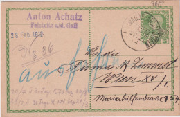 * AUSTRIA (EMPIRE) > 1912 POSTAL HISTORY > 5h Stationary Card From Feistritz A/d Gail To Wien - Brieven En Documenten