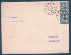 TIMBRE MOUCHON RETOUCHÉ EN PAIRE SURCHARGE TANGER Sur LETTRE De 1923 Pour NURNBERG ALLEMAGNE - Storia Postale