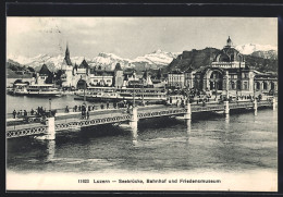 AK Luzern, Bahnhof, Seebrücke Und Friedensmuseum  - Luzern