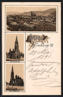 Vorläufer-Lithographie Freiburg I. B., 1891, Teilansicht, Der Münster  - Freiburg I. Br.