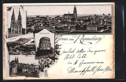 Lithographie Regensburg, Dom, Befreiungshalle  - Regensburg