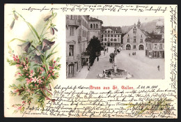 AK St. Gallen, Theaterplatz, Passepartout Mit Blumen  - Sankt Gallen