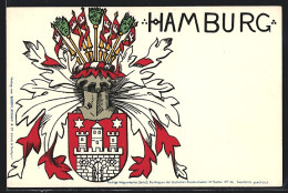 Lithographie Hamburg, Ritterhelm Und Wappen  - Mitte