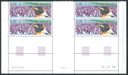 TAAF - N°237  - 3F  MANCHOTS - BLOC DE 4 - COIN DATE 09.10.98 - Ungebraucht