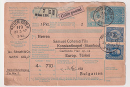 * AUSTRIA (EMPIRE) > 1917 POSTAL HISTORY > 10h Notification Card W/ Mixed Franking From Wien To Konstantinopel, Turkey - Storia Postale