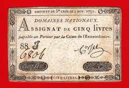 ASSIGNAT 5 LIVRES - 1 NOVEMBRE 1791 - REVOLUTION FRANCAISE - Assignate