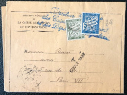 France, Divers TAXE + Griffe T SIMPLE TAXE Sur Documents Caisse Des Dépots Et Consigniations 1921 - (A1546) - 1859-1959 Lettres & Documents