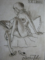 Fritz Kühn (1924-2004) Deutschland Frauenakt  Radierung Original Exlibris Erotic Nude Bookplate Etching Print - Ex-libris