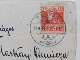 V0058   Slovakia   Hungary  Cancel  Sasvár  1919  Šaštín,  Schoßberg  Postcard  Nádaskay - To Felnémet  Bei Eger - Briefe U. Dokumente