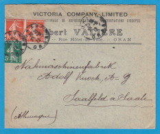 VICTORIA COMPANY, LIMITAD, ORAN. LETTRE A " NÄHMASCHINENFABRIK ADOLF KNOCH " A SAALFELS/SAALE, 1912. - Storia Postale