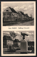 AK Lager Lechfeld, Strassenpartie In Der Siedlung, Denkmal Mit Adler  - Other & Unclassified