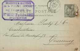 E611 Entier Postal Brasserie & Malterie De La Pomme Rouge St Quentin - Cartes Précurseurs