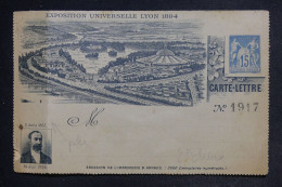 FRANCE - Entier Postal ( Carte Lettre ) Au Type Sage De L'Exposition Universelle De Lyon En 1894, Non Circulé - L 152725 - Kaartbrieven