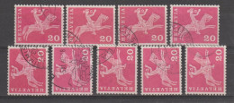 SVIZZERA:  1960/63  CORRIERE  A  CAVALLO  -  20 C. CARMINIO  US. -  RIPETUTO  9  VOLTE  -  YV/TELL. 646 - Used Stamps