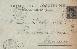 E616 Entier Postal Brasserie Vosgienne Ville Sur Illon - Cartes Précurseurs