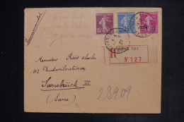 FRANCE - Enveloppe En Recommandé De Paris Pour La Sarre En 1927  - L 152729 - 1921-1960: Moderne