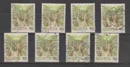 SVIZZERA:  1986  TRASPORTI  POSTALI  -  90 C. POLICROMO  US. -  RIPETUTO  8  VOLTE  -  YV/TELL. 1255 - Used Stamps