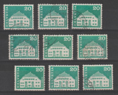 SVIZZERA:  1968  EDIFICI  -  20 C. VERDE  BLU  US. -  RIPETUTO  9  VOLTE  -  YV/TELL. 818 - Oblitérés