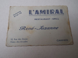 Restaurant L Amiral Renée Suzanne Cannes Souvenir Nuit D'orgies Du 15 Au 16 Aout 1845 - Tarjetas De Visita