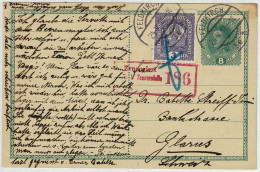 Oesterreich / Austria 1918, Ganzsachen-Karte Feldkirch - Glarus (Schweiz), Zensur / Censor - Cartes Postales