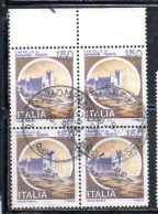 REPUBBLICA ITALY 1980 CASTELLI D'ITALIA CASTLES CASTLE CASTELLO MIRAMARE TRIESTE LIRE 150 QUARTINA BLOCK USATO USED - 1971-80: Oblitérés