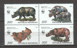 Indonesia 1996 Mi 1648-1651 In Block Of 4 MNH WWF - SUMATRA & JAVA RHINO - Neufs