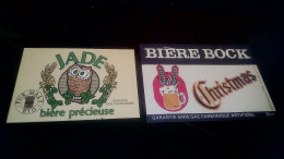 Lot X 2 Etiquettes Différentes De Bière Bio Jade Bière Précieuse & Christmas Sans Gaz Carbonique Brasserie Bem - Beer