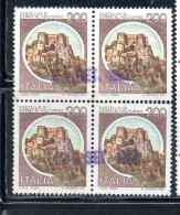 REPUBBLICA ITALY REPUBLIC 1980 CASTELLI D'ITALIA CASTLES CASTELLO CERRO AL VOLTURNO QUARTINA BLOCK LIRE 200 USATO USED - 1971-80: Used