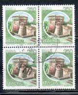 REPUBBLICA ITALY REPUBLIC 1980 CASTELLI D'ITALIA CASTLES CASTELLO ROCCA DI MONDAVIO QUARTINA BLOCK LIRE 250 USATO USED - 1971-80: Gebraucht