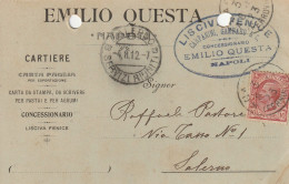 Italy. A218. Napoli. 1912. Cartolina Postale PUBBLICITARIA ... EMILIO QUESTA ... CARTIERE ... LISCIVA FENICE - Marcophilia