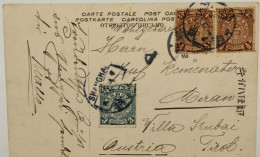 China Shanghai Postcard Mailed To Austria 1911. 2x 1/2c + 3c Coil Dragon Stamps - Briefe U. Dokumente