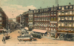 59 - Lille - La Rue Faidherbe Et Un Coin De La Place De La Gare - Animée - Colorisée - Tramway - Oblitération Ronde De 1 - Lille
