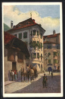 Artista-Cartolina Bozen, Batzenhäusl Mit Pferdewagen Und Leuten  - Bolzano (Bozen)