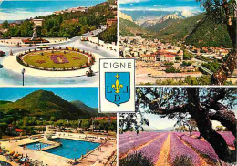 04 - Digne Les Bains - Multivues - Champs De Lavande - Piscine - Blasons - CPM - Voir Scans Recto-Verso - Digne