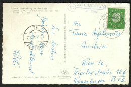 22b SCHAUMBURG über DIEZ Lahn = Balduinstein 1959 LANDPOSTSTEMPEL Blau 5-Worte-Tarif Ausland AK Schloß Schaumburg > Wien - Briefe U. Dokumente