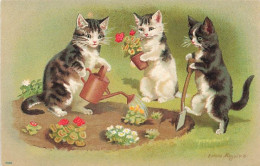 N°25171 - Illustrateur - Helena Magoire - Chats Plantant Des Fleurs - Autres & Non Classés