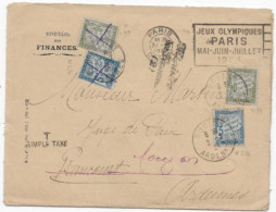 Enveloppe Mre Finances Cachet Mécanique PARIS / DEPART JEUX OLYMPIQUES 1924 Taxée Timbre 20+5simple Taxe 2 Présentations - 1921-1960: Periodo Moderno