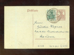 "DEUTSCHES REICH" 1911, Mi. 85IIe Als Zusatzfrankatur Auf Postkarte Mi. P 109 Mit Stegstempel "ESSLINGEN" (A2118) - Tarjetas