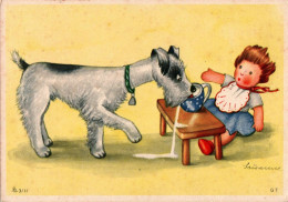 H2677 - Susanne Glückwunschkarte - Hund Dog Terrier Puppe Spielzeug - Arthur Beyerlein Leipzig - Birthday