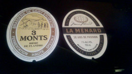Lot X 2 étiquettes De Bière Brasserie St Sylvestre 3 Monts Bières Des Flandres & La Mènarde - Bier