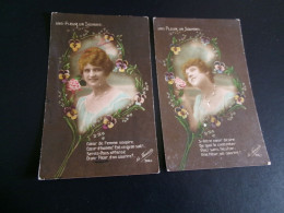 LOT DE 2 CARTES FANTAISIE.."UNE FLEUR UN SOURIRE"...BELLE FEMME - Femmes