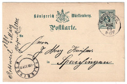 Kingdom Of Württemberg Postcard Five Pfennig 4 III 1890 / Königreich Württemberg Postkarte Fünf Pfennig 1890 - Interi Postali
