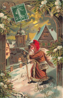 N°25178 - Carte Gaufrée - Joyeux Noël - Père Noël S'approchant D'un Village - Autres & Non Classés