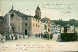 SAN TERENZO ( LERICI / LA SPEZIA ) CHIESA PARROCCHIALE E MONUMENTO A GARIBALDI E MAZZINI - ED. GARZINI - 1908 (20893) - La Spezia