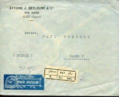 X0697 Syrie  Circued Registered  Cover 1949 From Alep To Switzerland (see 2 Scan) - Siria